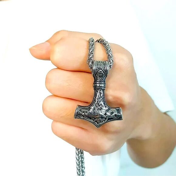 Viking Norse mjolnir Thor’s hammer necklace NEW NIP NWT weave chain stainless - Picture 1 of 16